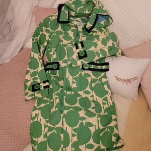 Boden raincoat, green, cream & navy trim, sz. 2